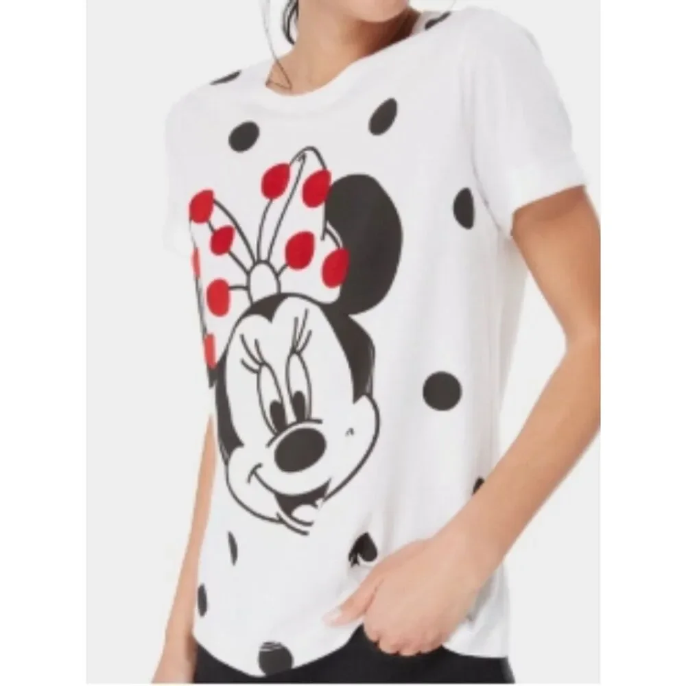 Like New! Kate Spade Disney White Minnie Mouse Polka Dot Tee Red Bow Accents L
